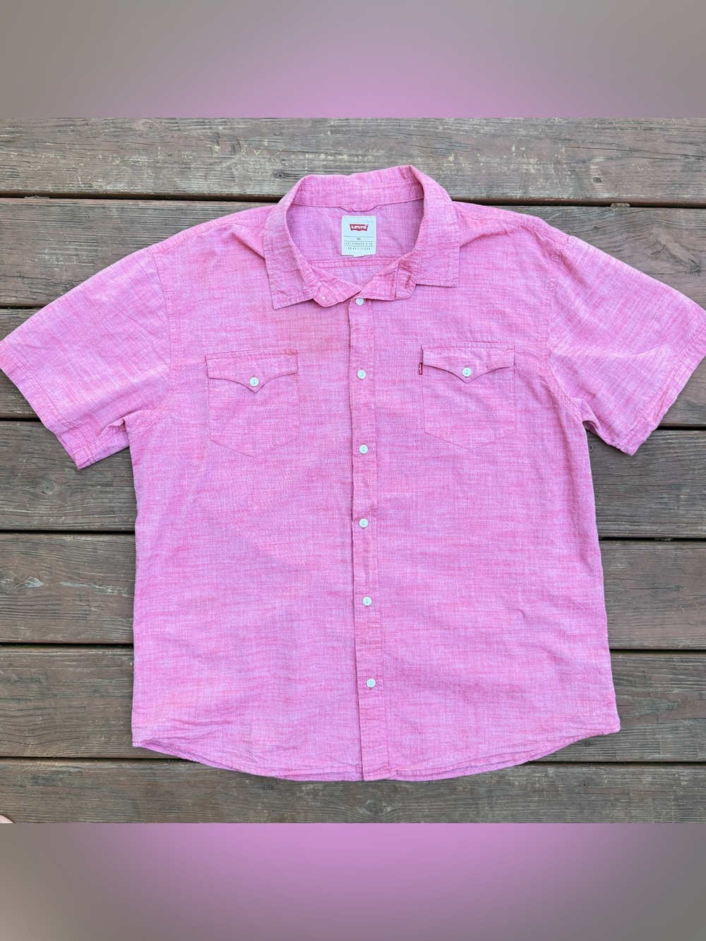 Levi's Short Sleeve Button Up 100% Cotton Sz XXL #3LDSW055 Blush Chambray